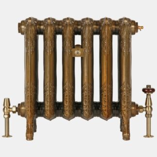 Rococo II 20" cast iron bay window radiator in Aged Gold finish